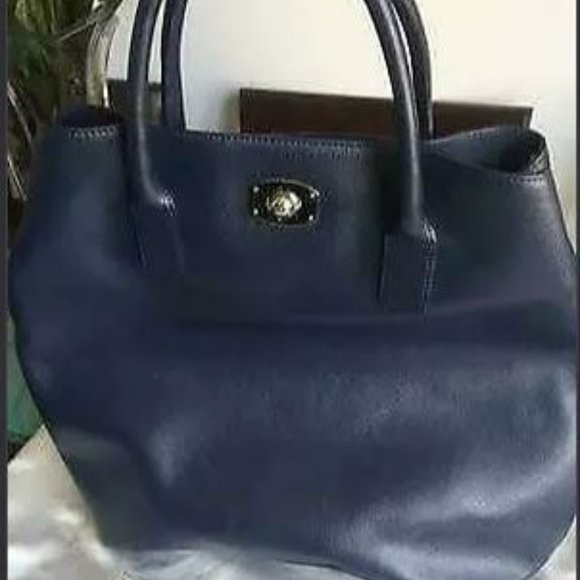 MINT Condition LARGE Navy Blue Leather Furla Tote - Picture 3 of 3